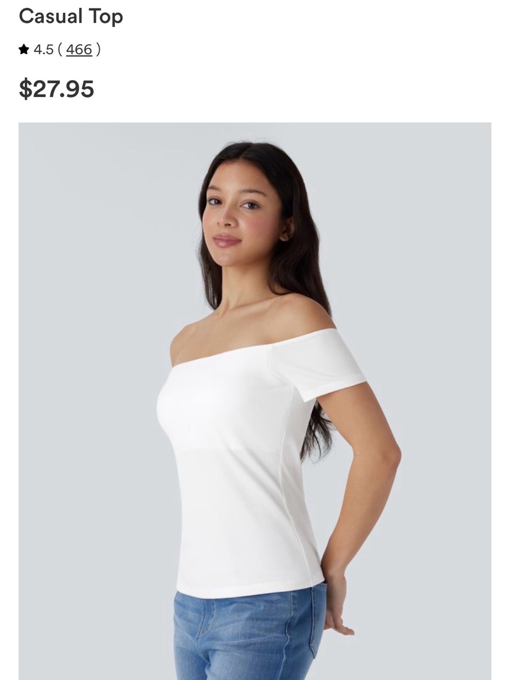 HALARA Off-Shoulder Ribbed Short Sleeve Top - White